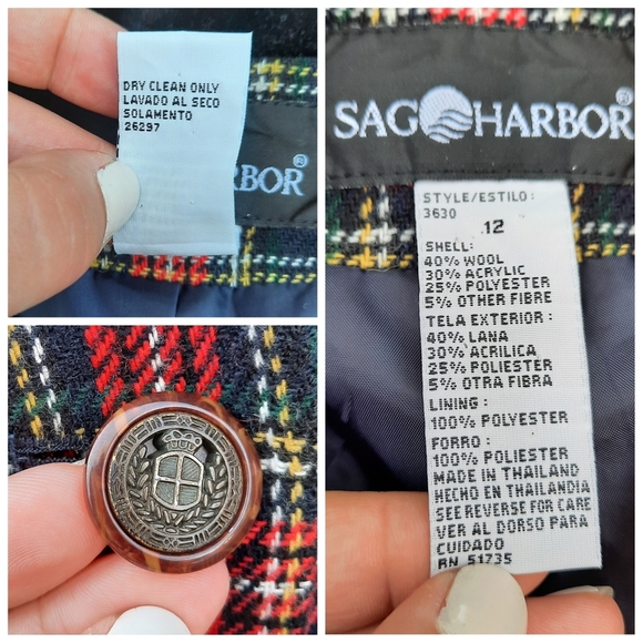 Vintage Y2K Tartan Plaid Wool and Velvet Collar Blazer Winter Classic - Picture 9 of 11